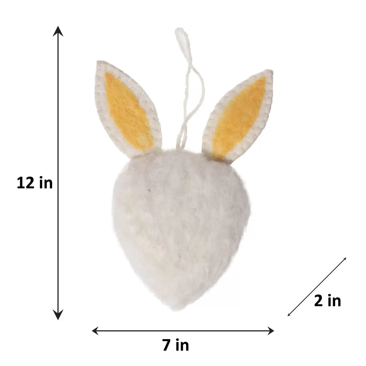 De Kulture Handmade Premium Wool Felt Large Bunny Face Eco Friendly Needle Felted Stuffed Easter Ornament Ideal for Home Office Party Decoration Holiday Décor,7x2x12 (LWH) Inches, White